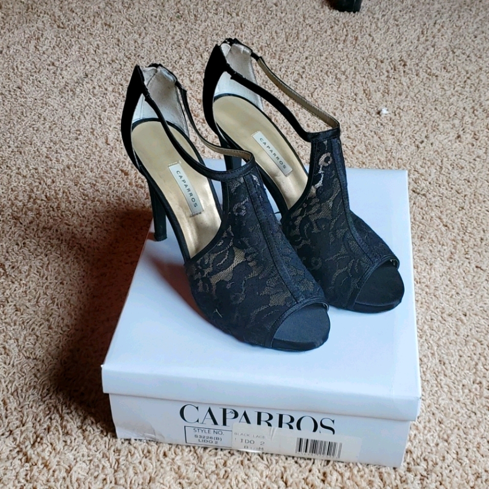 Black lace high heels